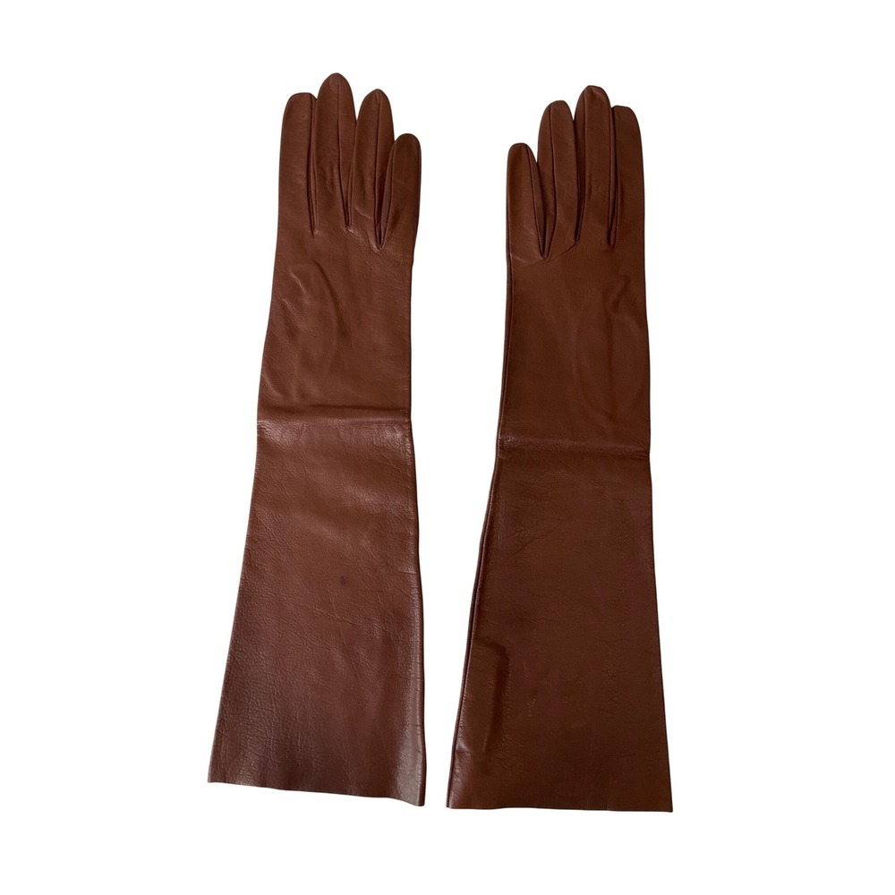 Vtg French Emile Perrin La Tour Leather Gloves Long Mid-Forearm‎ Table Cut 6.5